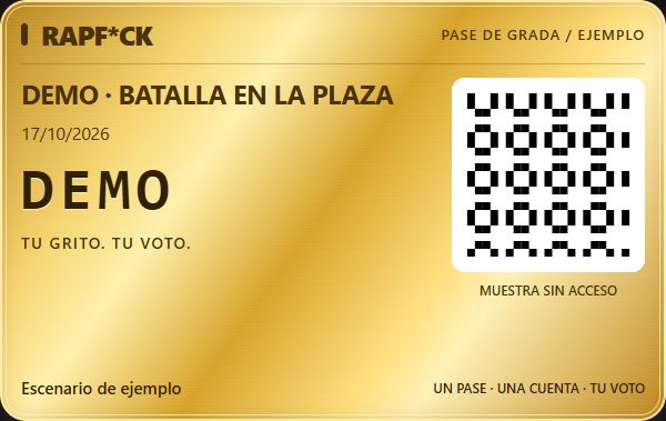 Ejemplo de pase Oro: acabado dorado y texto oscuro